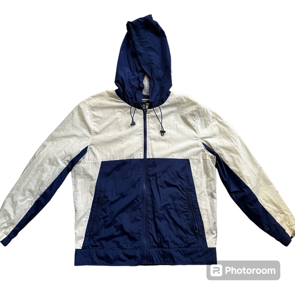 Men's Alfani White Blue Colorblocked Wind Breaker Size Medium